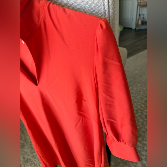 Jude Connally Emerson Puff-Sleeve V-Neck Shift Dress, Coral Red, S, Like New - Picture 3 of 7